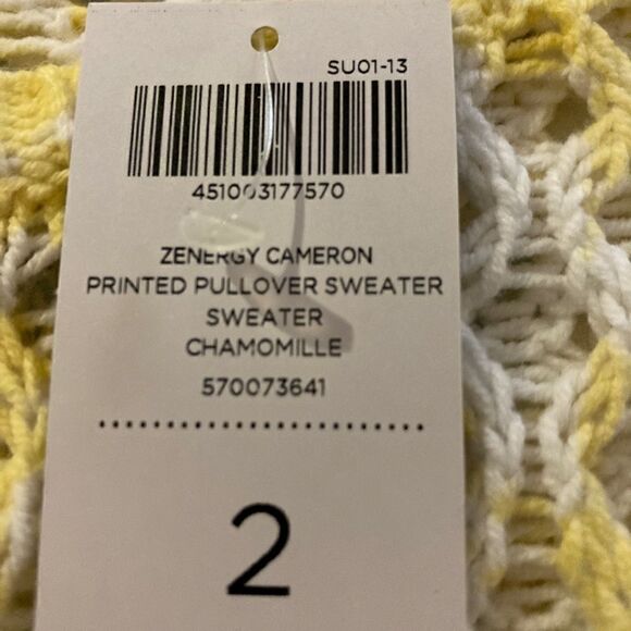 NWT Zenergy by Chico’s Yellow/White Open Weave Sweater Size 2/L - Picture 6 of 7